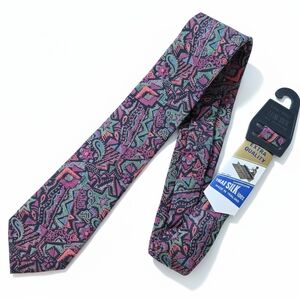 Handmade 57x2.75" Tie Vintage 100% Thai Silk Doodle Star Retro Black Red Green